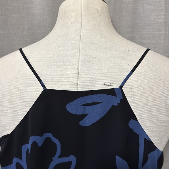 LOFT Top-Sz S Petite-Navy/Bright Blue Floral-Polyester-Lined-Slight V Neck-EUC - Picture 7 of 13